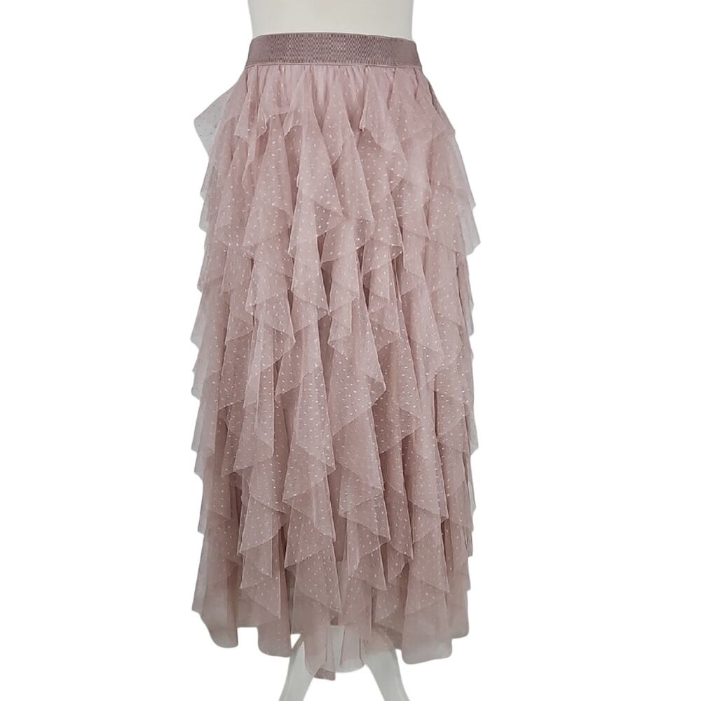 Anthropologie Dusty Pink Ruffled Maxi Skirt Large